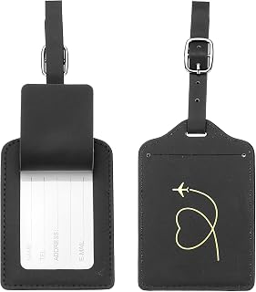 PATIKIL Suitcase Luggage Tags, Black Heart Leather Name Tags Airplane Bag Accessories Travel Essentials for Flying Hotel Check in Luggage Bags Men Women, 2 Pcs