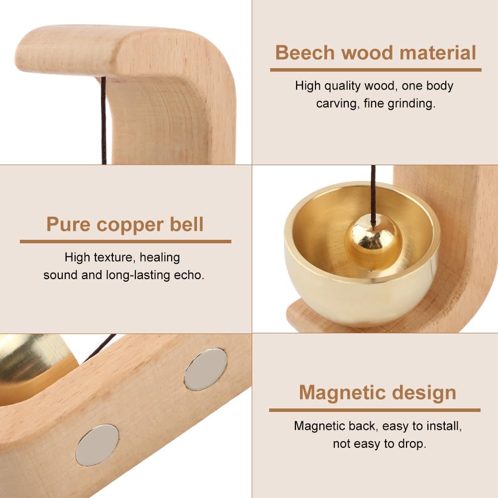 Magnetic Shopkeepers Bell for Door Wood Doorbell Hanging Wind Chime for Door Metal Bells for Entrance, Wall, Store, Wardrobe, Fridge, Office