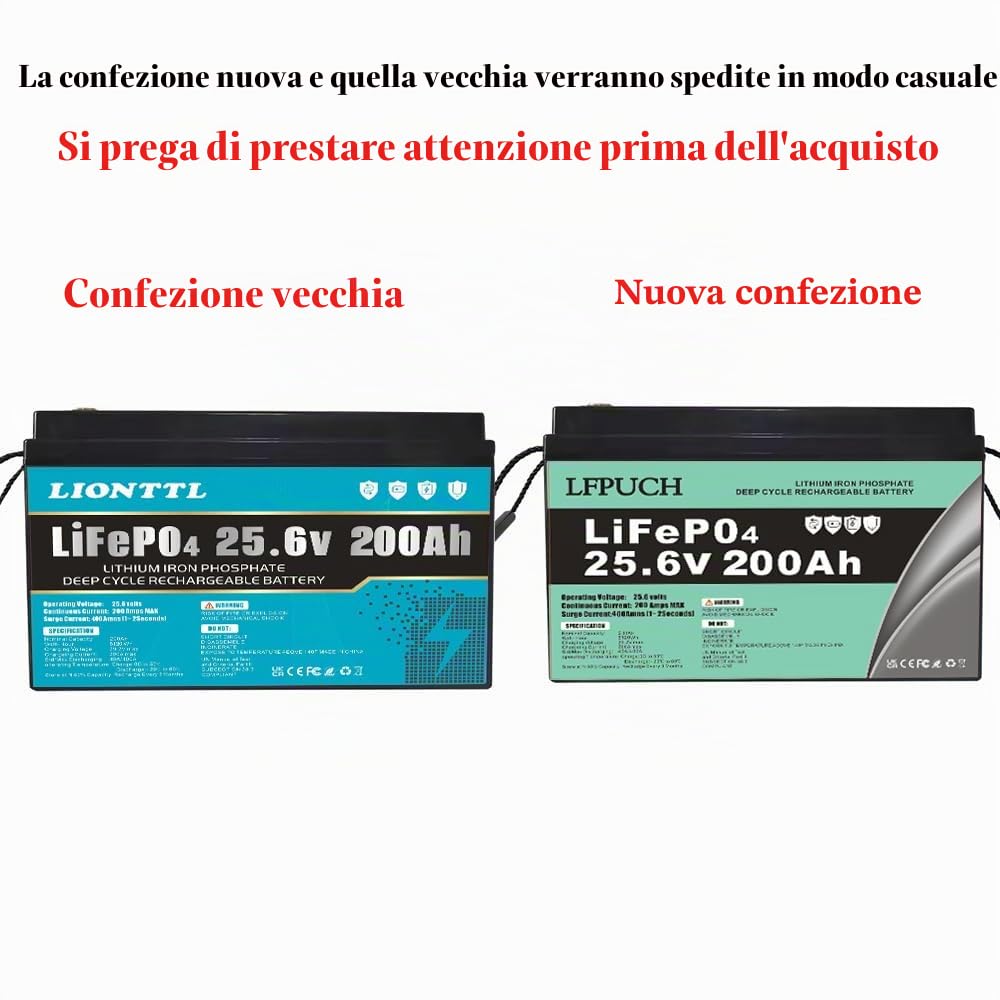 Batterie a lunga durata,Batteria al litio ferro fosfato, 25,6 V 200 Ah, | 5000 cicli di scarica profonda, adatta per sistemi di accumulo di energia, impianti fotovoltaici, campeggio all'aperto, ecc.