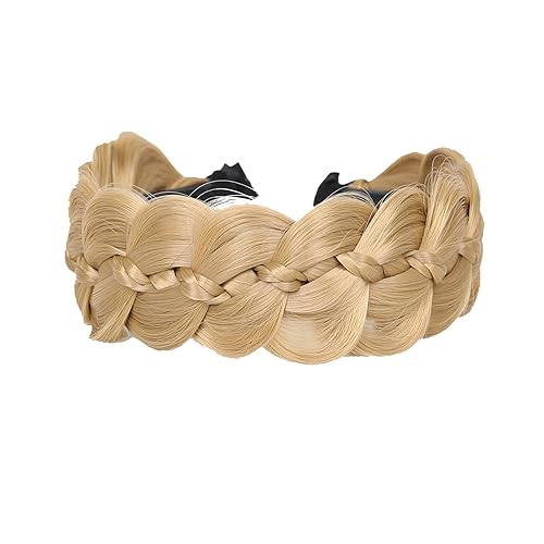 Diadema trenzada de pelo sintético, aro de pelo clásico, grueso, ancho, trenzado, peluca de trenzas esponjosas, accesorio de belleza para mujeres y