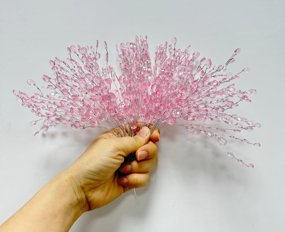 Rikyo Acrylic Teardrop Beads and Soft Stems Flower Picks 6.75 Inch Artificial Bouquets Berry Beads Branches for Wreath Bracelet Flower Bridal Hair Clips Cake Decoration 30pcs-image-12