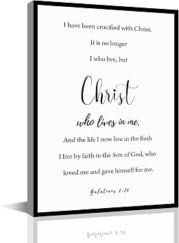 bible verses Galatians 2 20 Wall Art Poster Vintage Scripture Quote Wall decor Prints for Living Room Canvas Artwork for Bedroom Modern Paintings Bathroom Decorations8x12inch-Wooden Framed