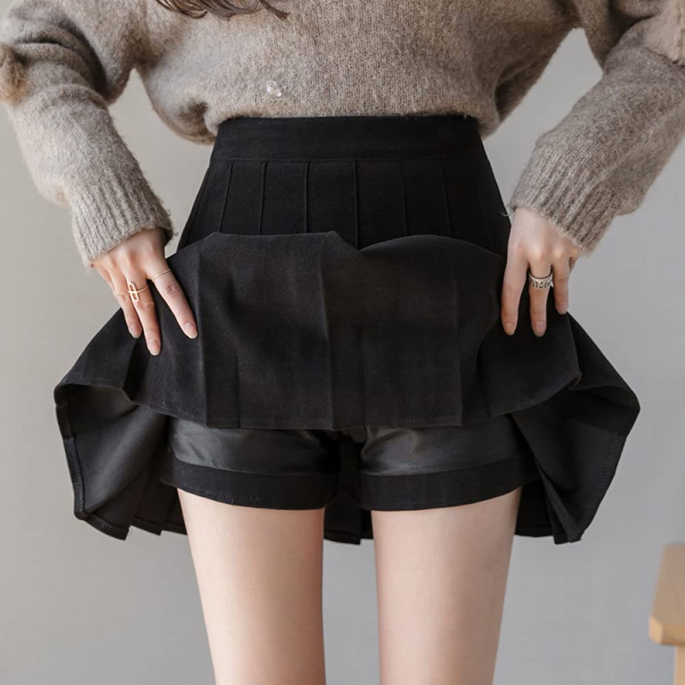 OZEO Röcke Für Damen,Damen-Minirock Schwarz Faltenrock Mit Hoher Taille Hüftumwickelt Mit Reißverschluss A-Linie Geraffter Lagenrock Mit Hose Kurzer Rock Für Mädchen Damen,L