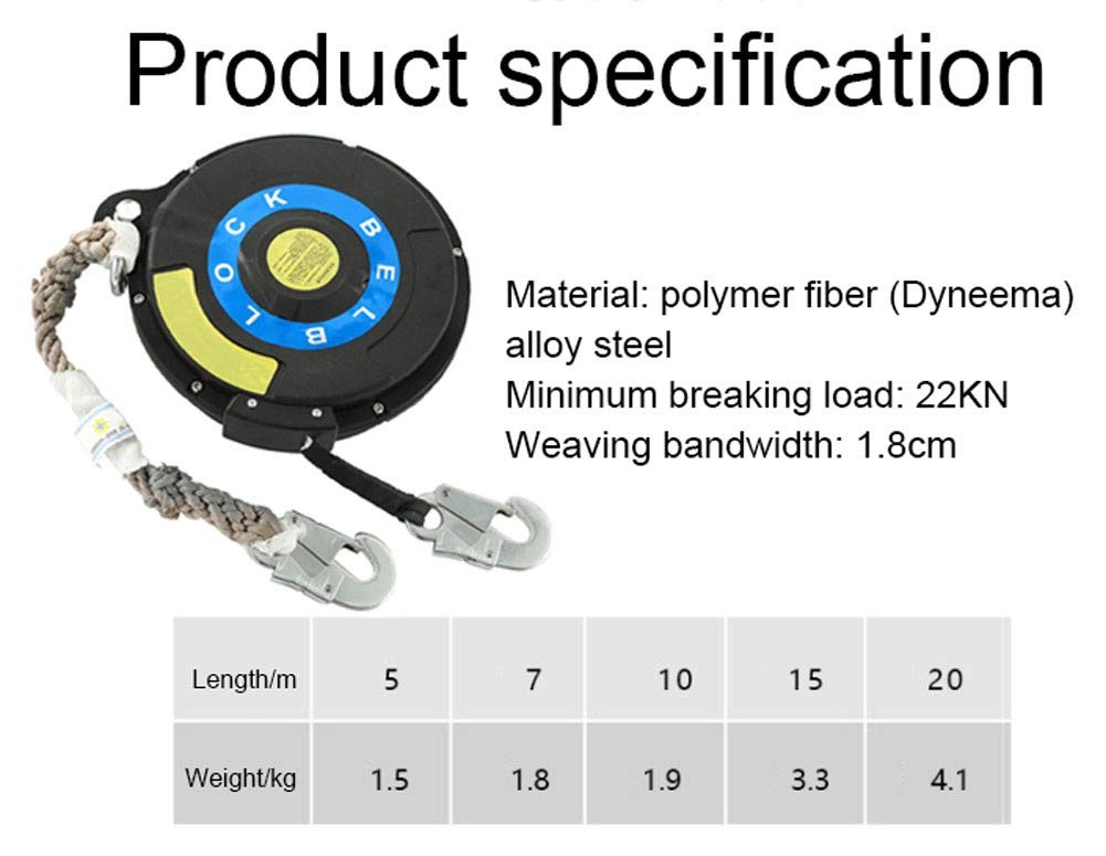 LXYYSG Fall Protection Lanyard, Self Retracting Lifeline, Tool Safety Lanyards for Roofing Workers, Webbing Type Personal Fall Arrester with Hooks, Load: 150kg5m