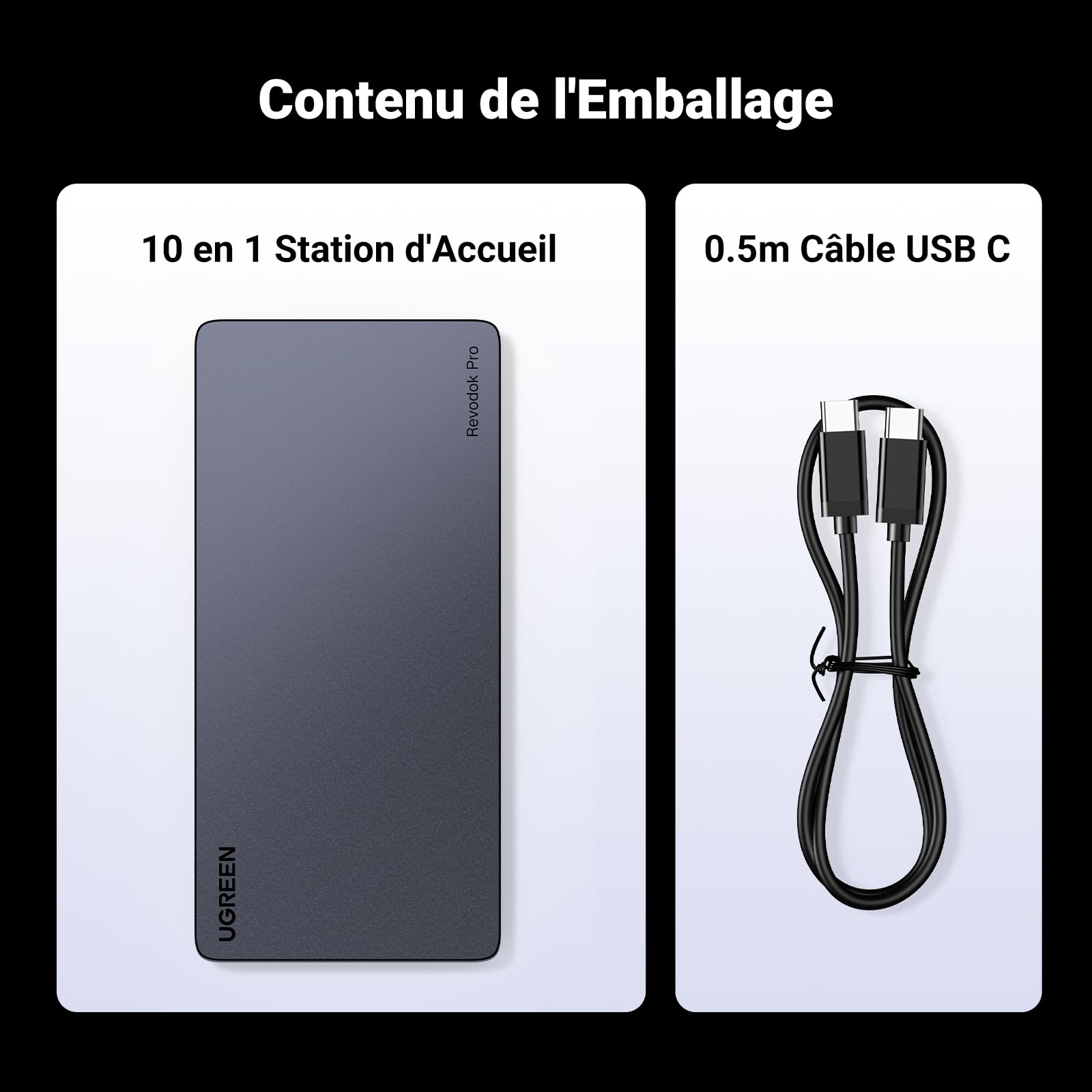 UGREEN Revodok Pro 2101 Docking Station 10 en 1 4K Double Affichage Hub USB C Dual HDMI Multi Data Ports 10Gbps Adaptateur RJ45 Gigabit PD 100W Compatible avec Windows MacOS MacBook