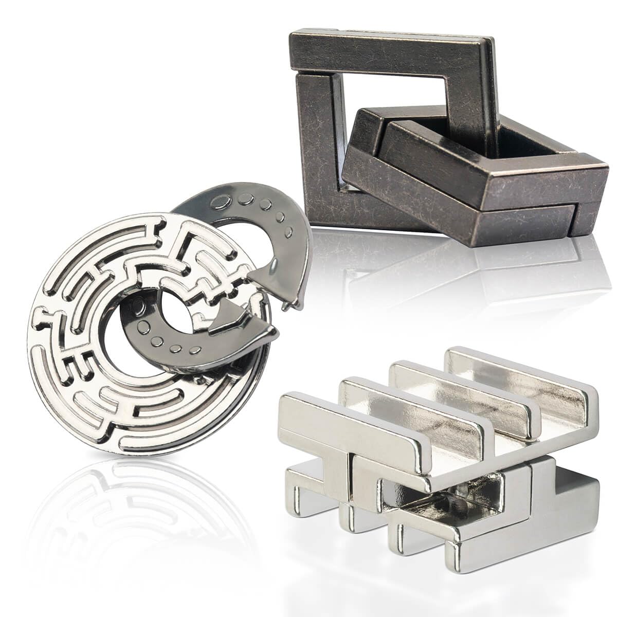 GVKES 3PCS Fun Metal Brain Teaser Puzzle Games - Adults Mind 3D Toys -Teens IQ Insight Challenge - Educational Gift for Ages 12+