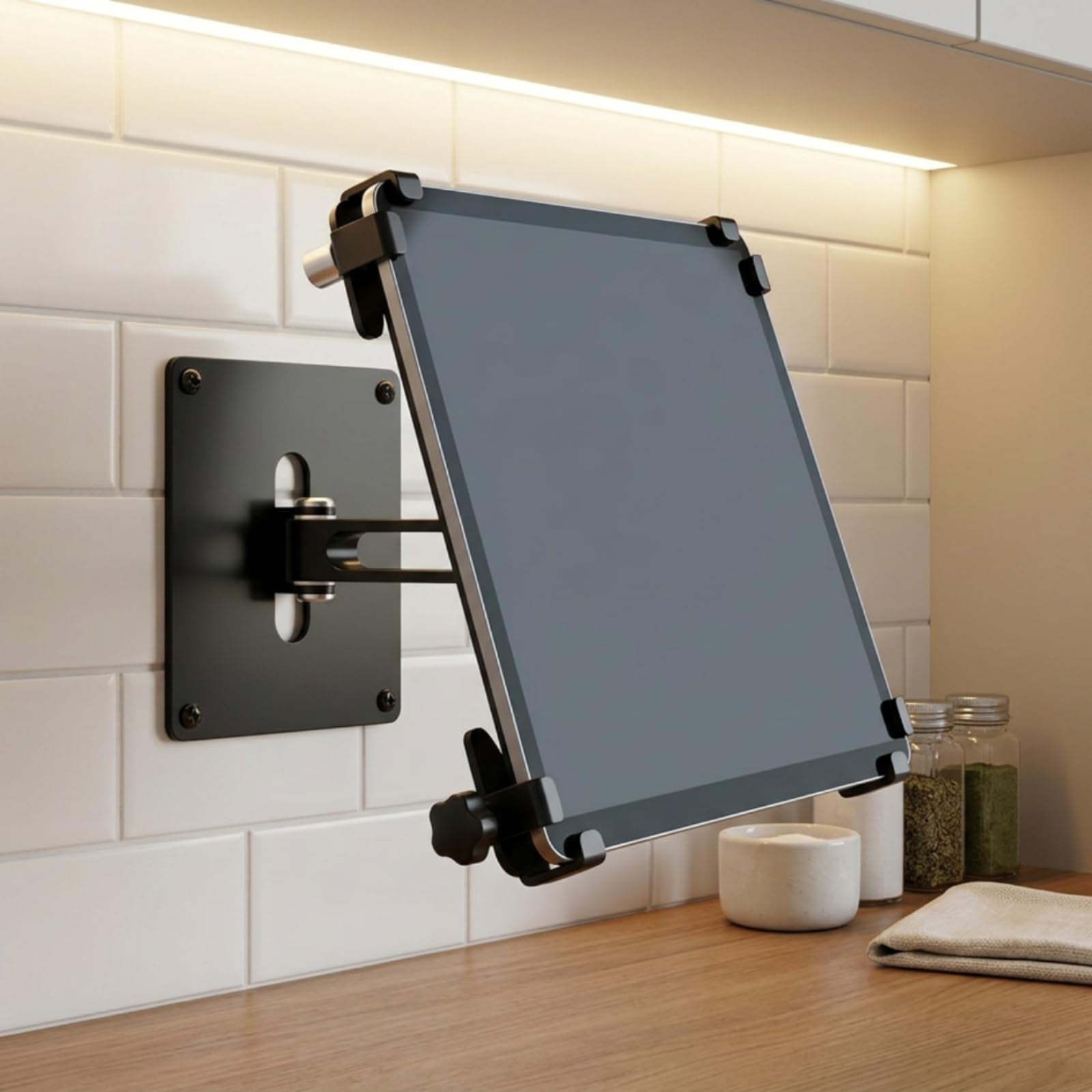 Soporte para Tablet de Pared Brazo Plegable con Rotación Placa con Antirrobo Clips Laterales Cuerpo en Aleación de Aluminio Compatible hasta 13, Plata, 13 Pulgadas