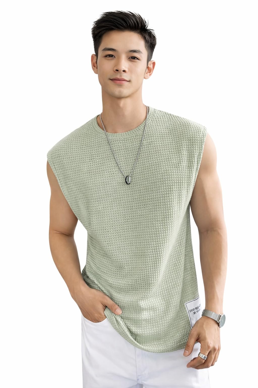 treaddown Men's Waffle Sleeveless Tank Top Round Neck Polycotton T-Shirt for Gym, Running and Outdoor-picture-40