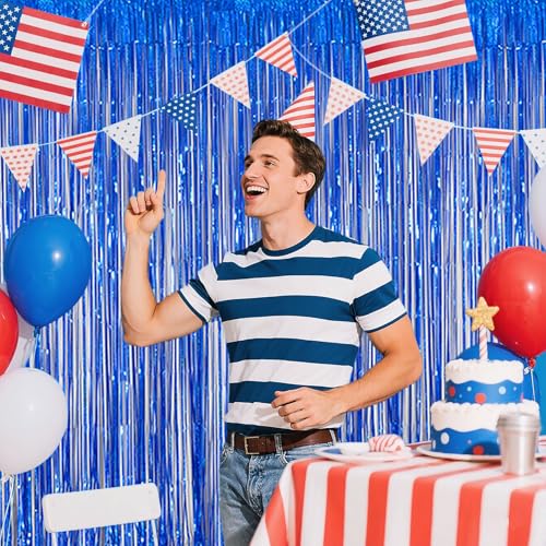 Image of Navy Blue Foil Fringe Backdrop for Party Wall Decorations, Streamer Birthday Photoshoot Background - 3.28 x 6.56ft Tinsel Curtains for Doorway, Baby Shower & Wedding