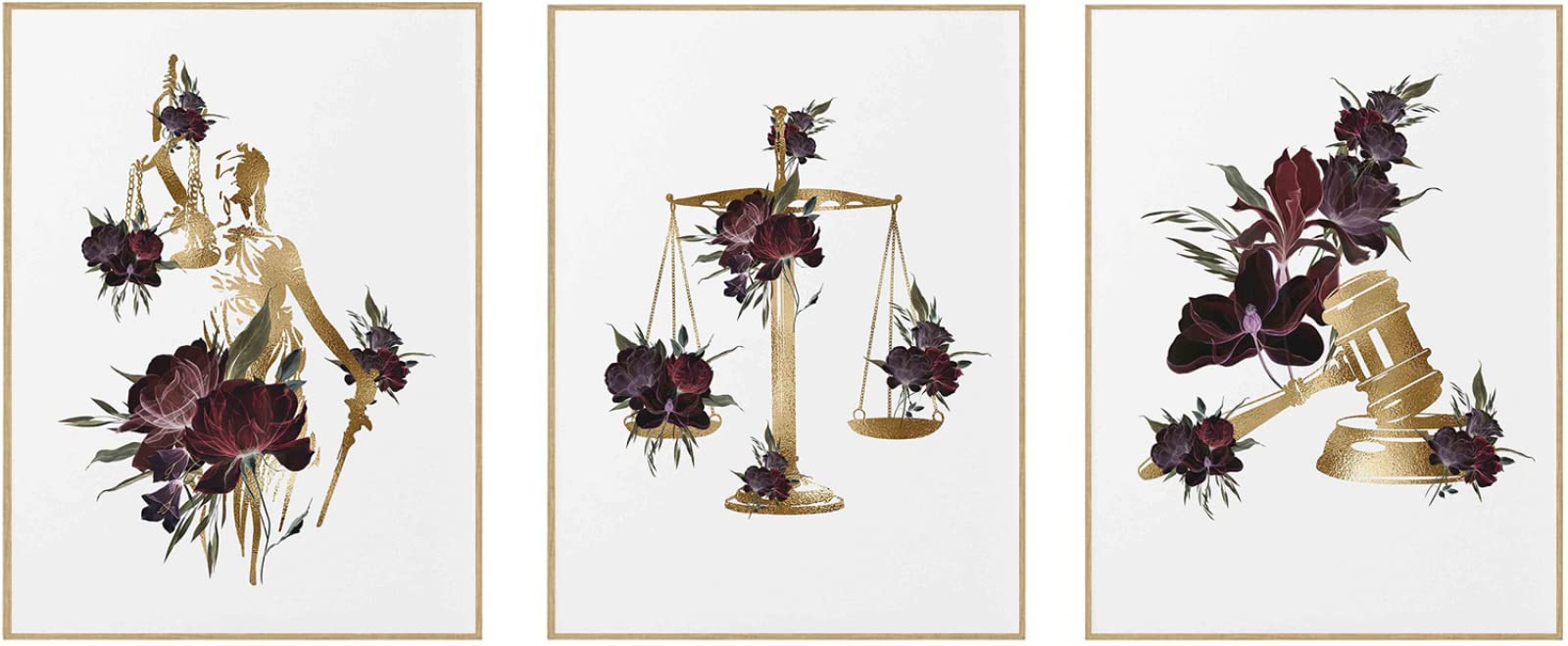 Mular Lady Justice Canvas Poster Legal Balance Law Office Decor Painting Attorney Counsel Lawyer Floral Law Student Decoration Picture-16''x20''x3P, Black