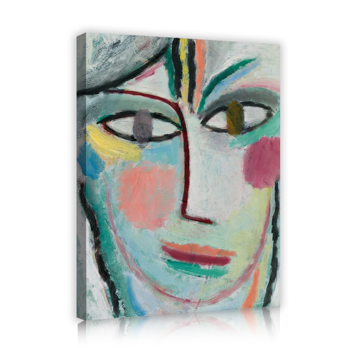 TOANGWALL Creative Expressionist Head Canvas Wall Art Office Alexej von Jawlensky Female Portrait Oil Painting Framed Artwork for Lounge Decor 80x95cm