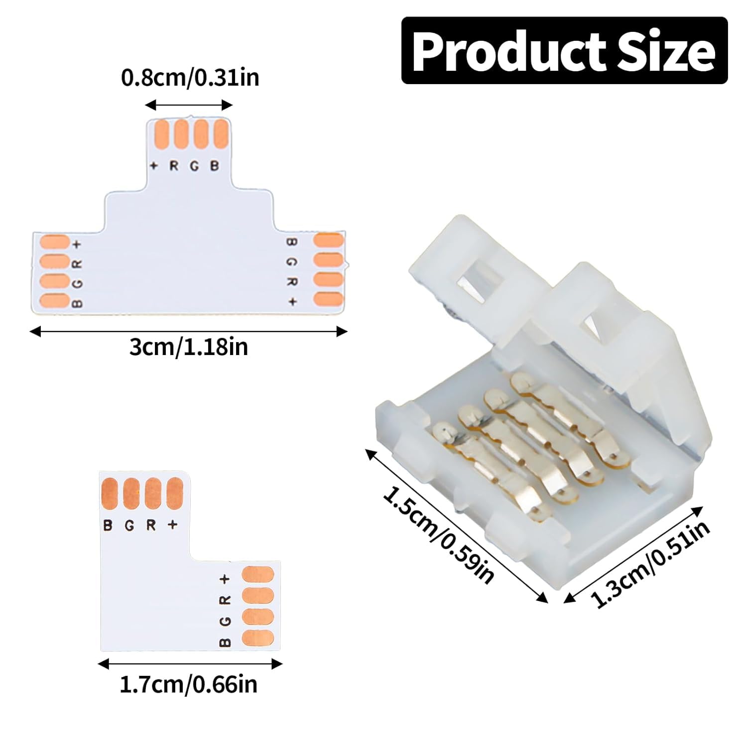 LED Strip Connector, 4 Pin, Solderless LED Light Connection, L Shape LED Lights Extension, T Shape - Image 2
