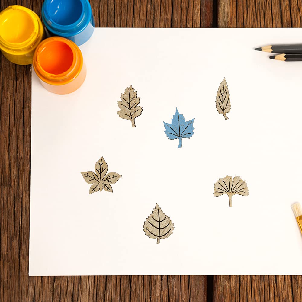 quiodok 200 Pieces Wood Leaf Slices Wood Art Decoration Small Handmade Wooden Slices Christmas Series Embellishments Ornaments for DIY Party Craft Card Making and Wedding Decorations - Image 2
