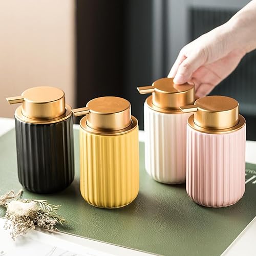 Miniatura 4 de YYW Dispensador de jabón espumoso de cerámica, dispensador de bomba de loción de jabón clásico a rayas, dispensador de jabón de lujo ligero fácil de