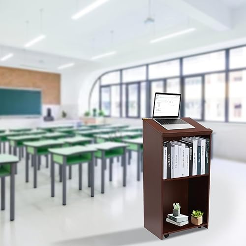 Miniatura 5 de GDNTMU Soporte para podio, soporte de podio portátil para anfitriona, escritorio de recepción con estante ajustable, púlpitos para iglesias, podio