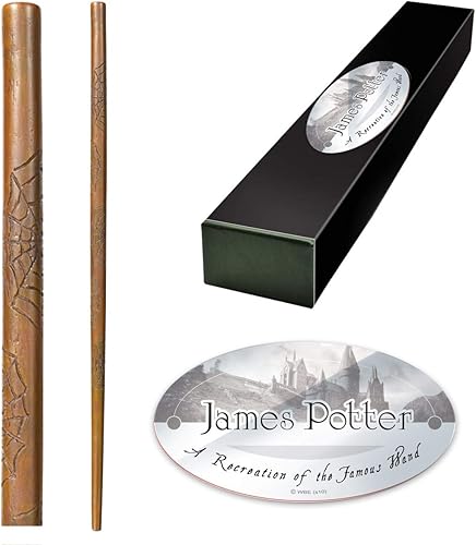 The Noble Collection - Varita de personaje de James Potter - Varita del mundo mágico de 15 pulgadas (14.6 in) con etiqueta de nombre - Juego de