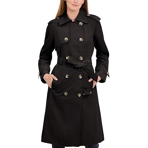 LONDON FOG womens Double-Breasted Long Trench Coat with Belt