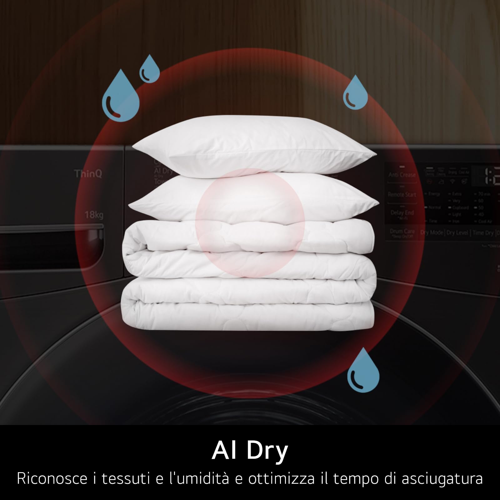 LG RNX5009NWWB Asciugatrice 9Kg Pompa di Calore DUAL Inverter, Classe B, Asciugatura AI Dry con Intelligenza Artificiale, Wi-Fi, Serie X5, Motore Direct Drive, Allergy Care, Essence White
