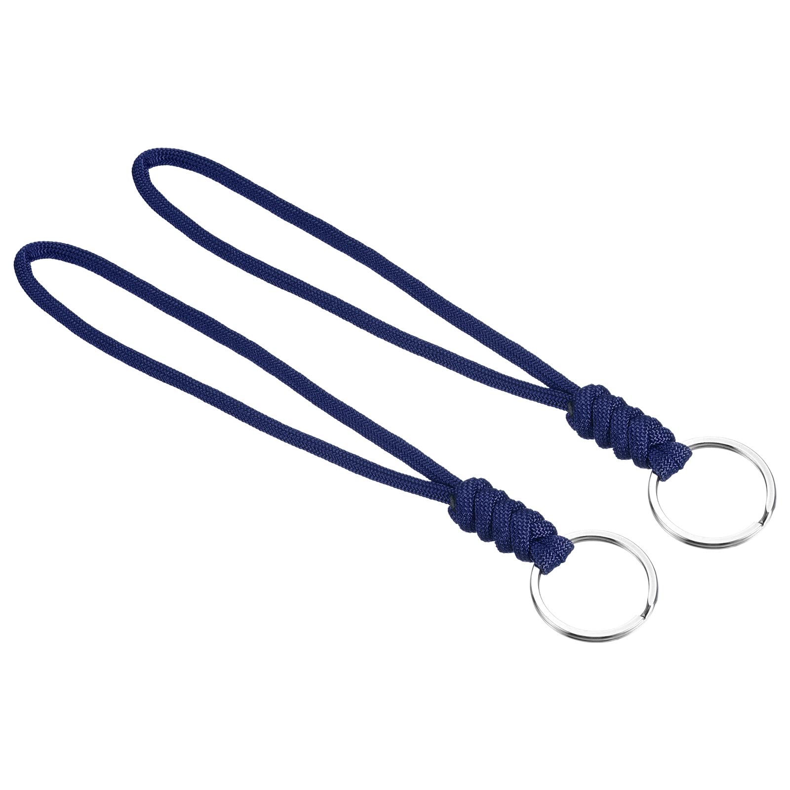PATIKIL Paracord Lanyard with Keyring 8 Inch, 2 Pack Wrist Keychain Cord Metal Hook Strap for Keys Whistle ID Card Badge Holder, Blue