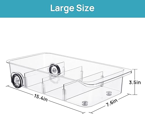 Miniatura 2 de Vtopmart Organizador de refrigerador con ruedas, cajón transparente enrollable con divisores, cubos de almacenamiento de plástico grueso para