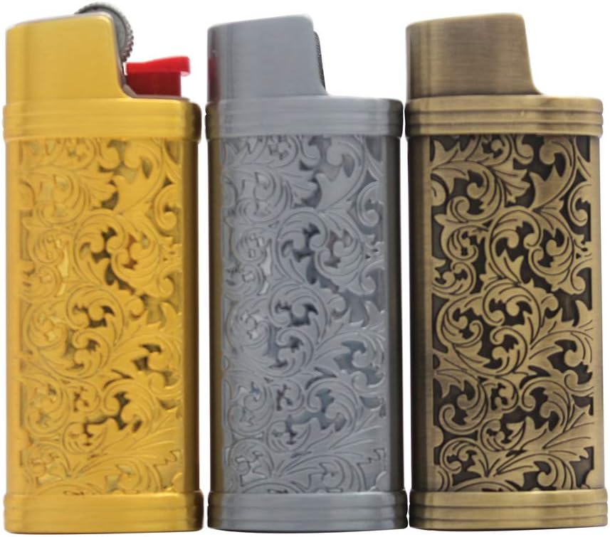 3 Pack Vintage Floral Metal Lighter Case Cover Holder for Mini BIC Lighter J5
