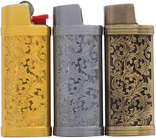 Paquete de 3 fundas de metal con diseño floral vintage para encendedor Mini BIC J5