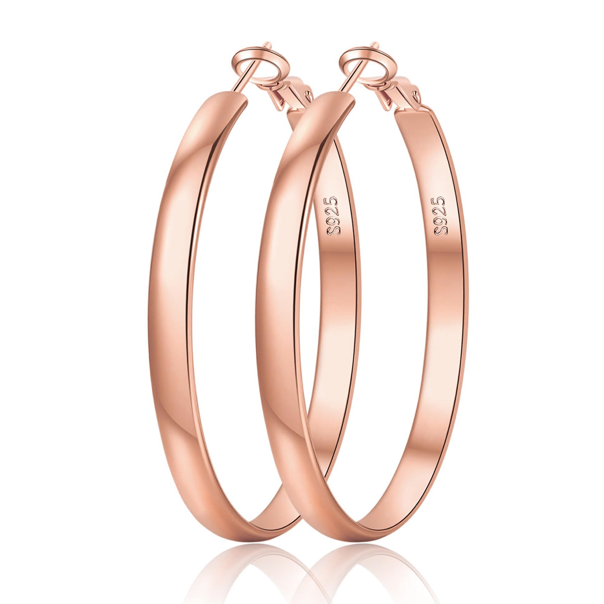 EXGOX Creolen Silber 925 für Damen 5mm Breite Groß Hypoallergene 14K Vergoldete Ohrringe Gold 30/40/50/60/70mm