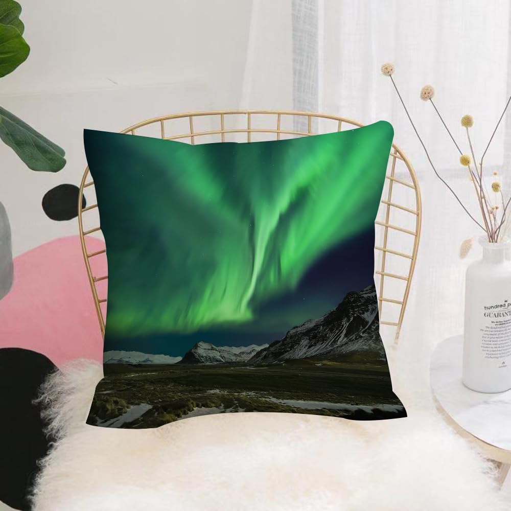HYOSXW Cushion Cover,Throw Pillow Case Home Decorative for Living Room Bedroom Sofa Chair 16X16 Inch,Northern lights, Aurora Polaris lightning above the mountains,Pillowcase 40X40cm