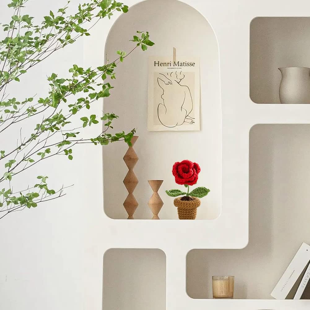 JOONOR 3PCS Mini Crochet Rose Potted Plant,Knitted Fake gardenias Lavender for Bathroom Home Kitchen Rustic Table Centerpiece Shelf Decor - Image 3