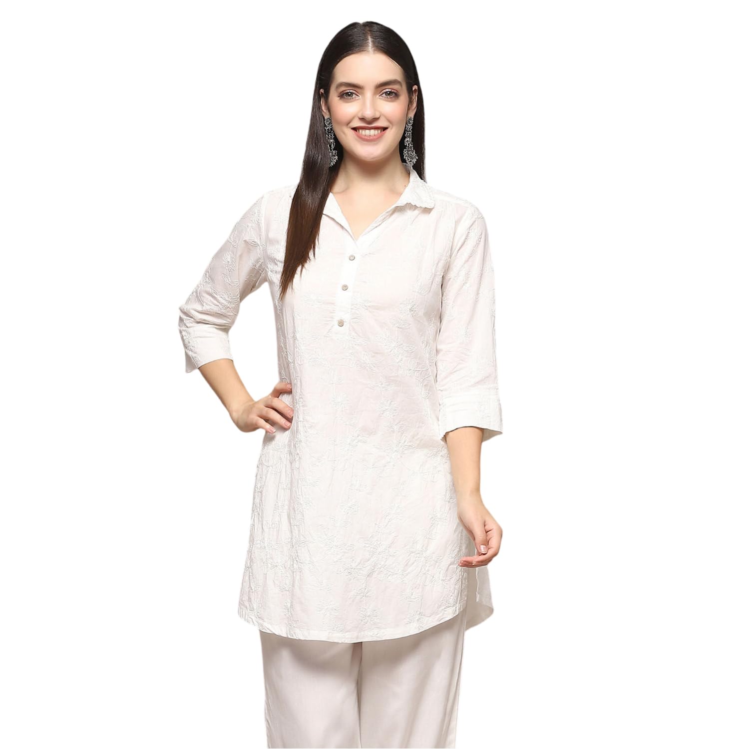 biba Women Cotton Straight Fit Embroidered Short Kurta-picture-53