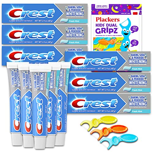 Toothpaste Travel Size Multipack Set - Bundle With 6 Crest Toothpaste Baking Soda And Peroxide Whitening (2.4Oz Each), Flossers (75 Count) | Travel Size Sensitive Toothpaste For Adults #TOP11