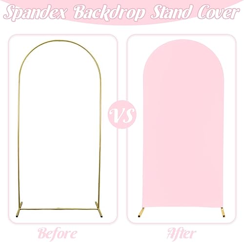 Miniatura 4 de Cubierta de arco de boda ajustable de elastano de 7.2 pies, cubierta de fondo de arco rosa con parte superior redonda para boda, fiesta de