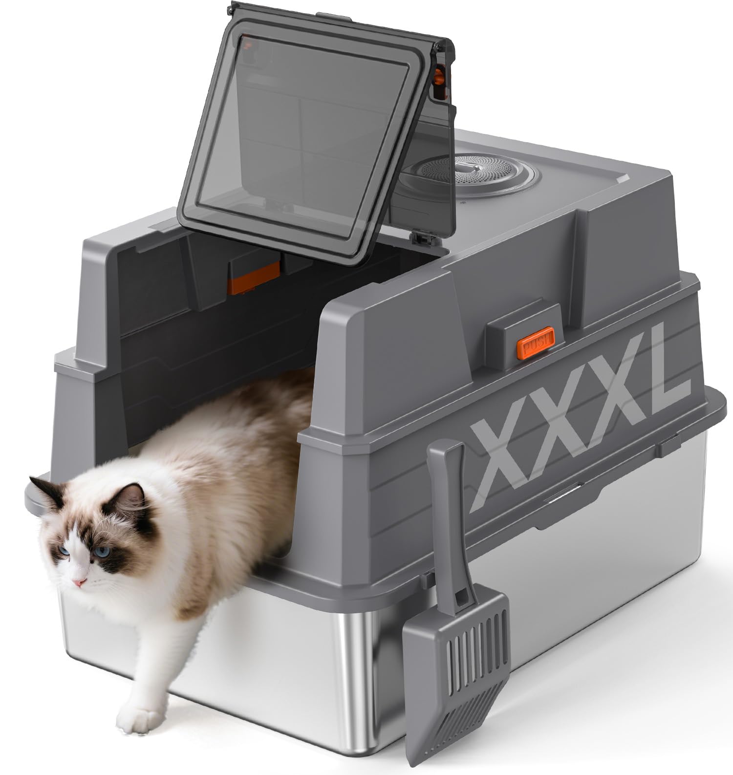 Donlinno XXXL Stainless Steel Litter Box with Lid