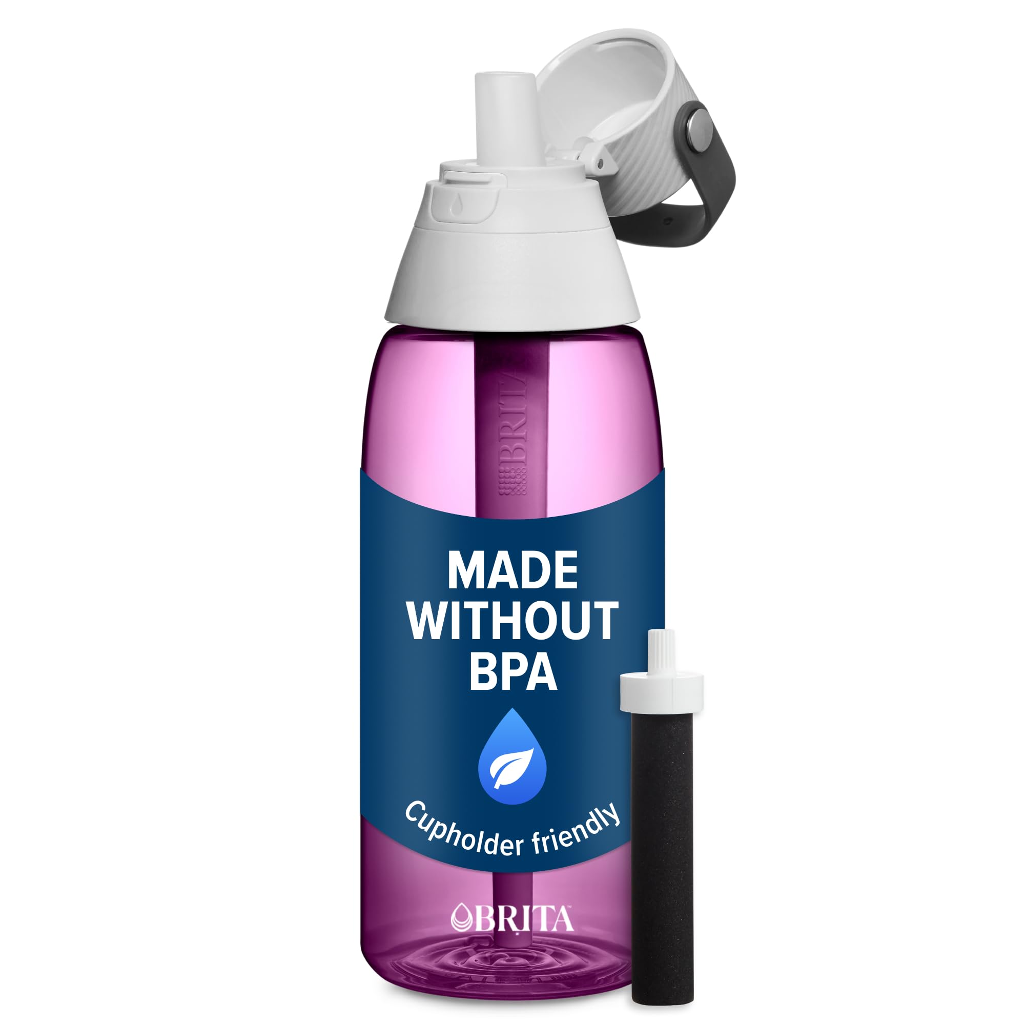 Brita Hard-Sided Plastic Premium Filtering Water Bottle, BPA-Free, Reusable, Replaces 300 Plastic Water Bottles, Filter Lasts 2 Months or 40 Gallons, Includes 1 Filter, Orchid - 36 oz.