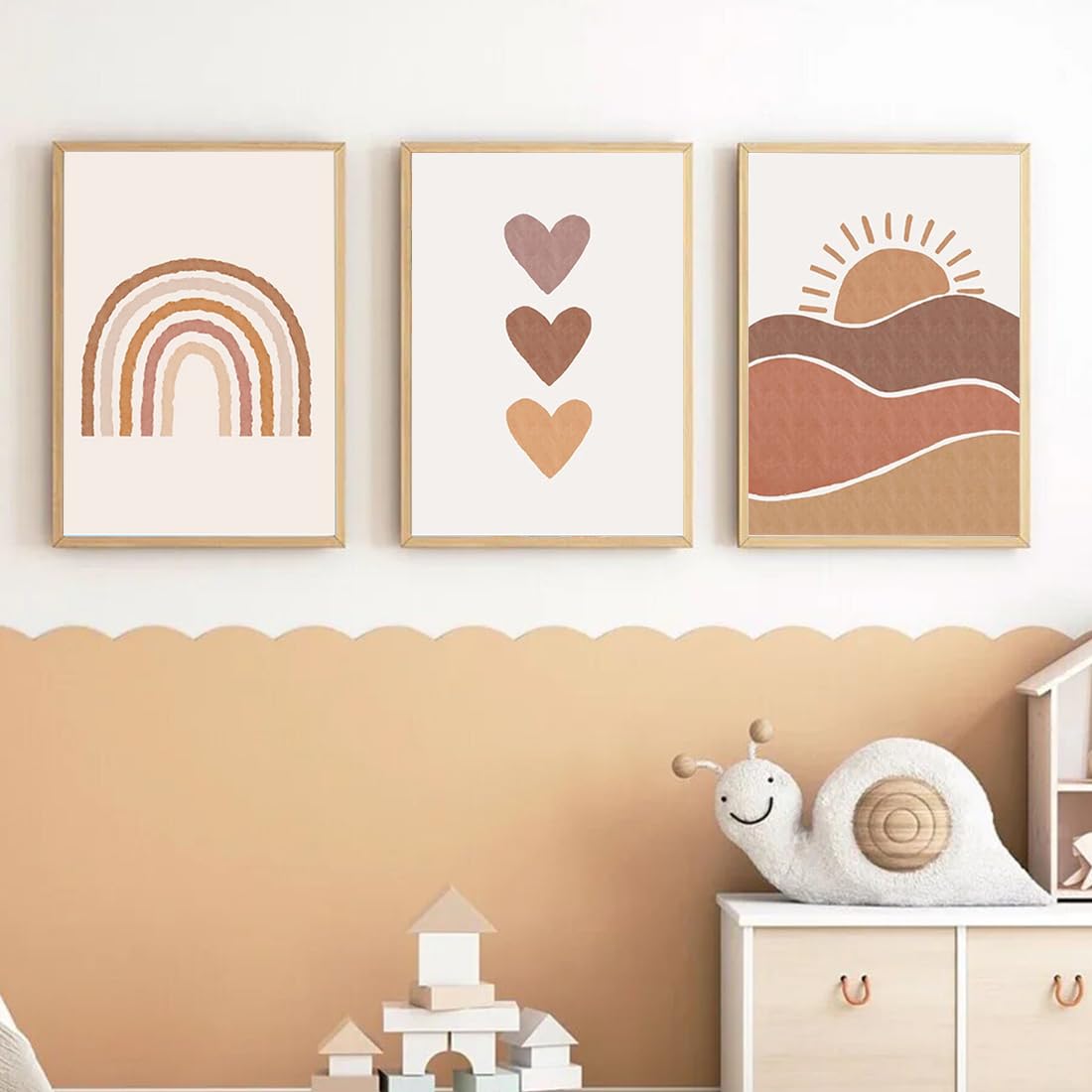 Lot de 3 tableaux pour chambre d'enfant et fille,Affiches Chambre Fille,Décoration pour chambre d'enfant,Arc-en-ciel soleil,Décoration murale pour chambre de bébé,DIN A4,Décoration bohème