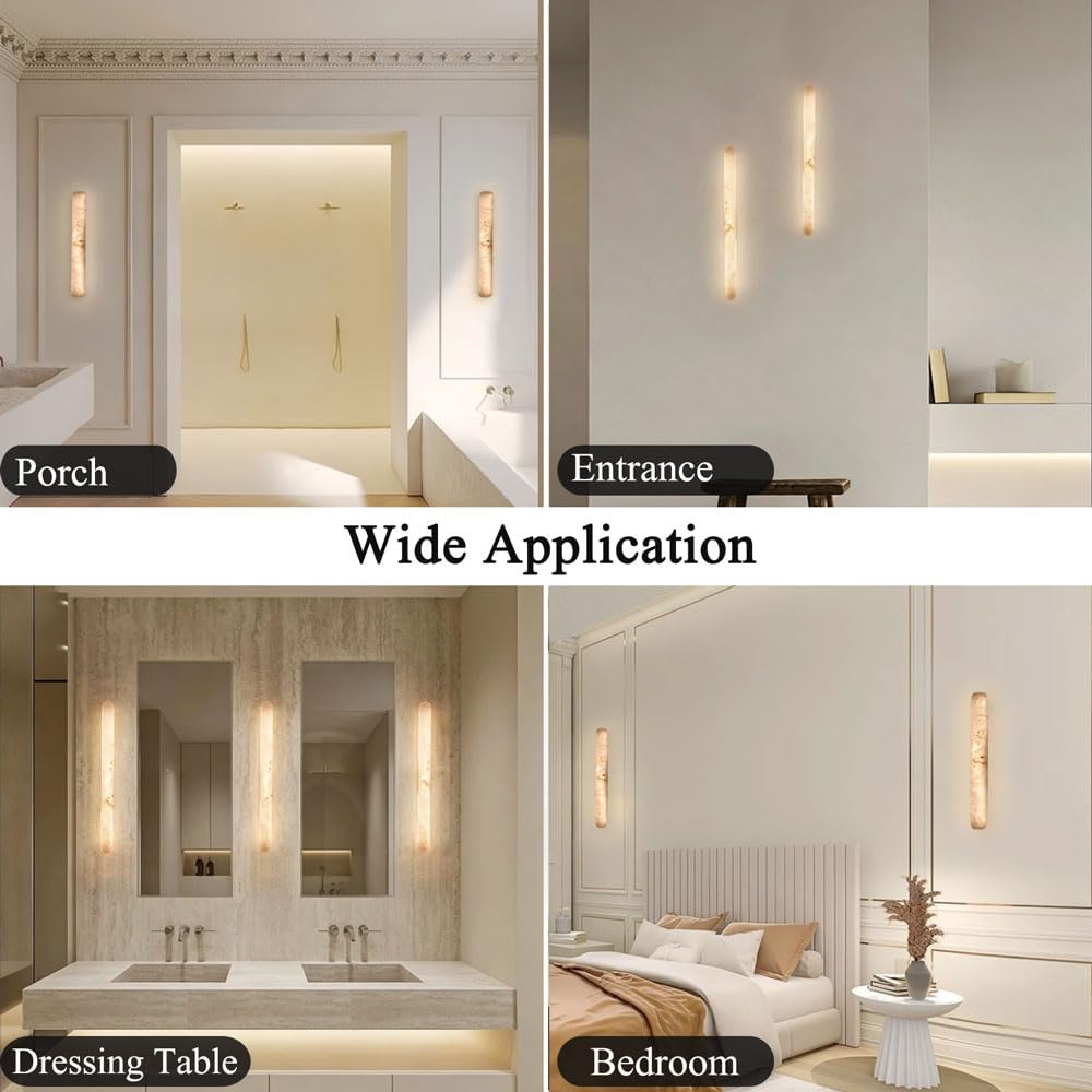 Aplique de pared alabastro moderno, lámpara tocador mármol natural, luz cálida ovalada 15,7 pulgadas, accesorios iluminación montados en la del pasillo escalera sala estar restaurante