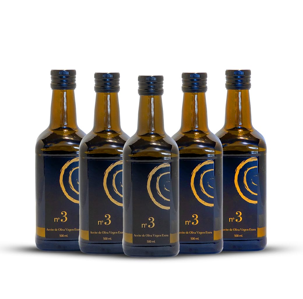 Aceite Oliva Virgen Extra. Variedad Picual. Aceite de Oliva Virgen Extra en formato de 500ml (Pack de 5) en botella de cristal opaca. AOVE Picual. Aceite Gourmet virgen extra. Ideal como regalo.