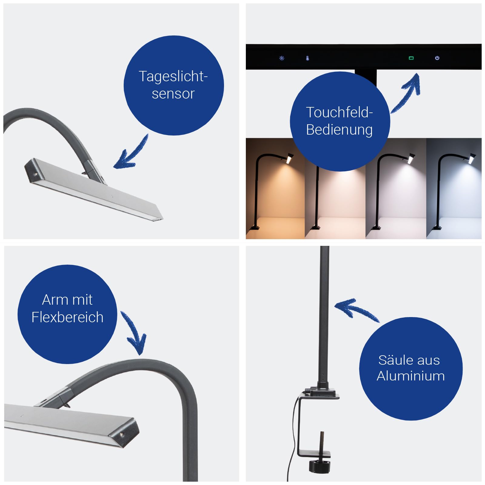 MAUL Monitorlampe LED MAULgate schwarz dimmbar mit Klemmfuß | angenehmes Arbeiten am Bildschirm, Touchfeld für schnelle Anpassung, flexible Ausrichtung, sicherer Halt an der Tischkante