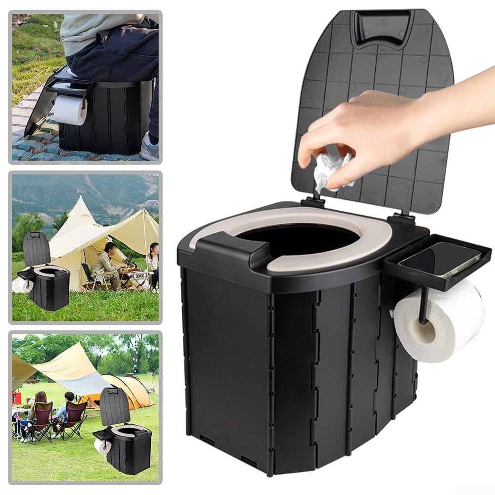 Tragbare Camping-Toilette mit PU-Deckel, für Erwachsene, tragbares Töpfchen für Zelt, Wandern, Outdoor-tragbare Klapptoilette