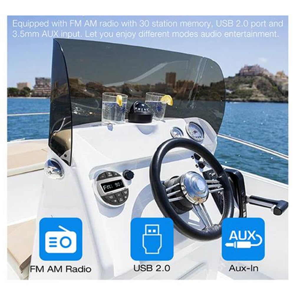 Breeshy Bluetooth Estéreo Marina Radio Impermeable FM AM Digital Media Reproductor de Audio para ATV UTV