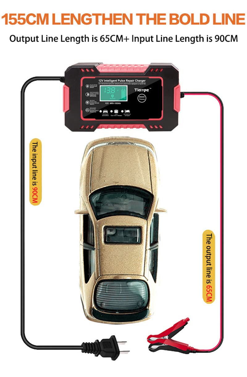 Carica Batterie per Auto Caricabatteria for Auto Caricabatterie rapido Intelligente con Display da 12 V for motociclette Caricabatterie Auto (Color : Yellow)