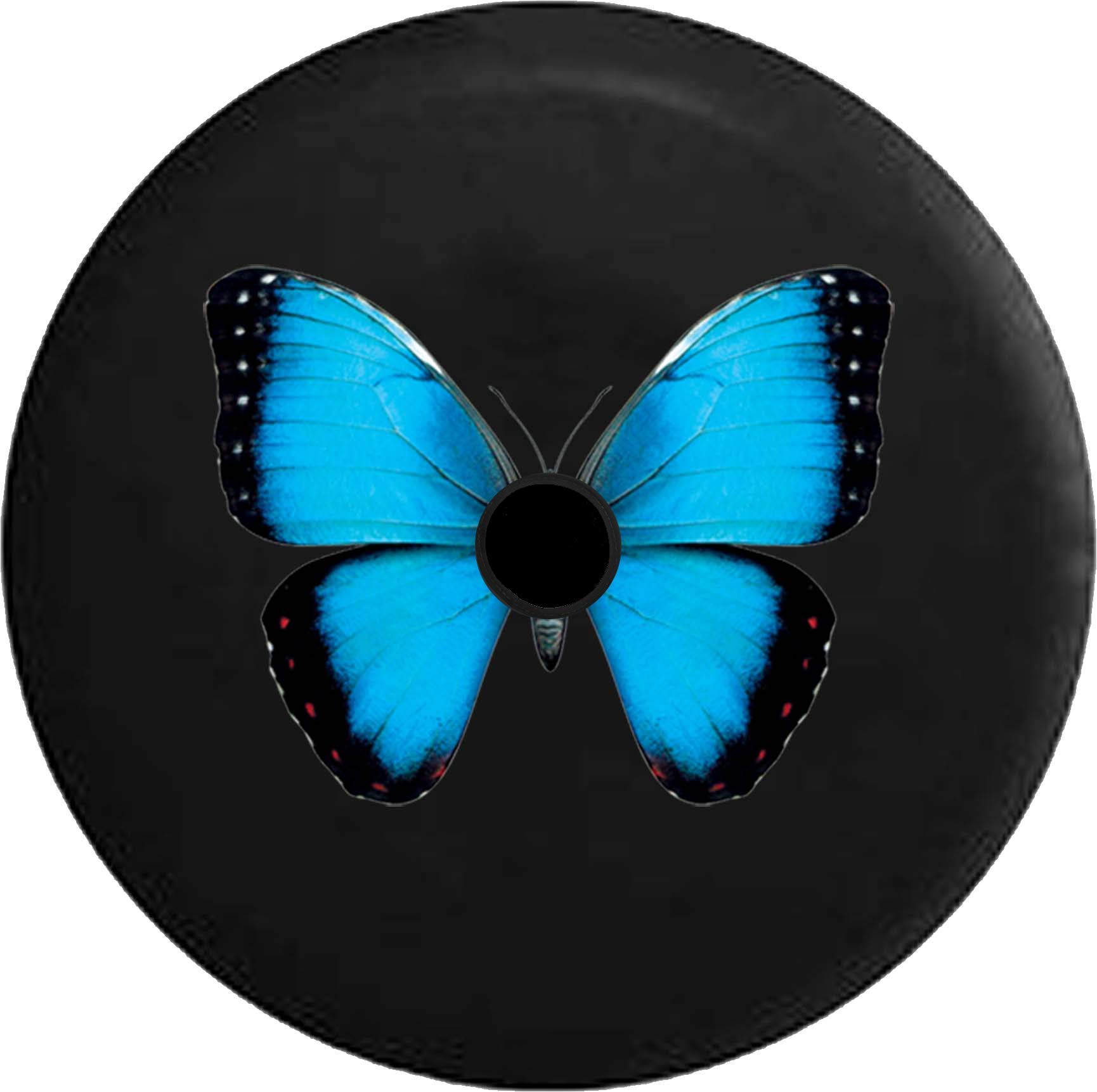 JL Series Spare Tire Cover with Backup Camera Hole Blue Butterfly Beautiful Girl Black 32 in