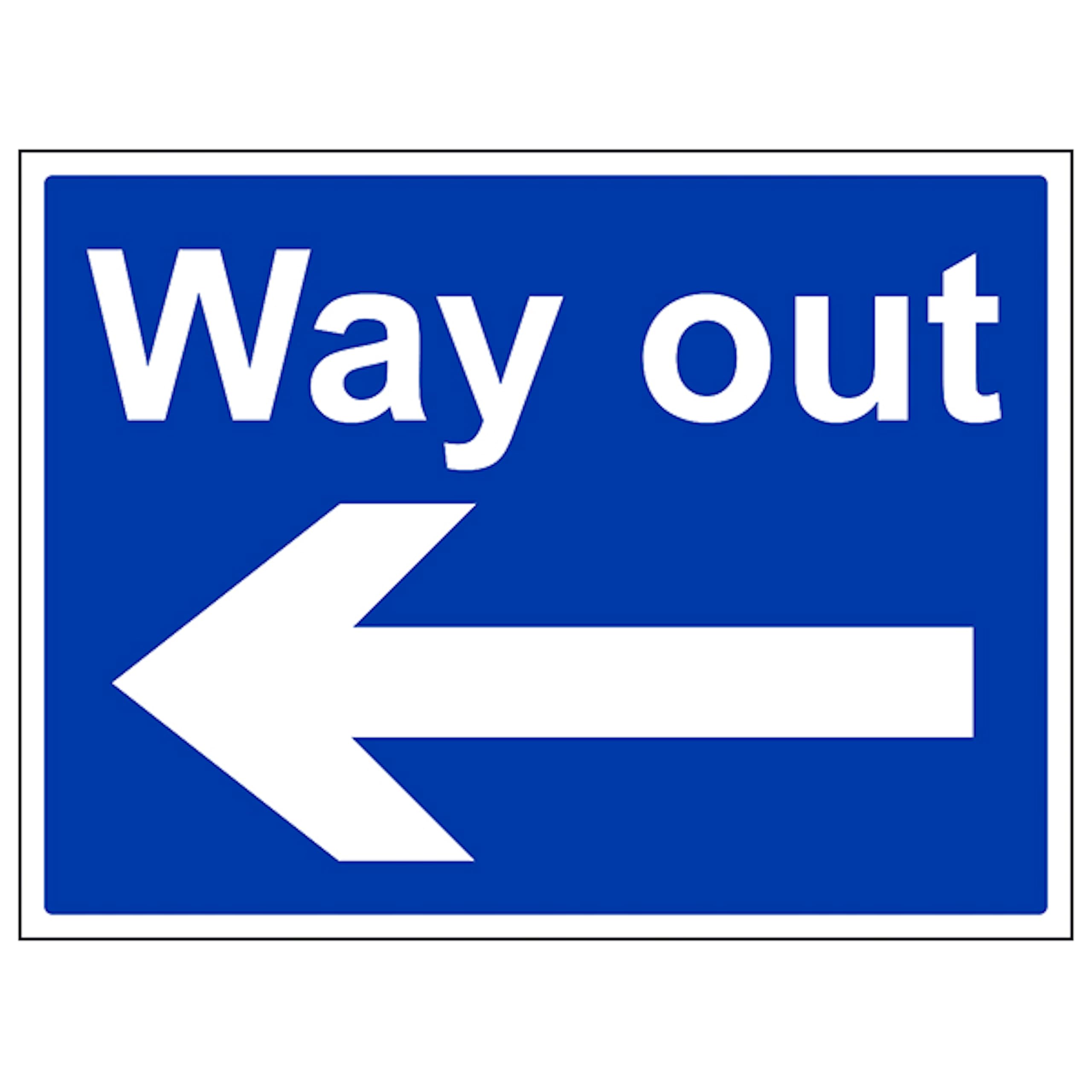 V Safety Way Out - Arrow Left - Large Landscape 400 x 300 mm - 3mm Reflective Aluminium Composite Safety Sign