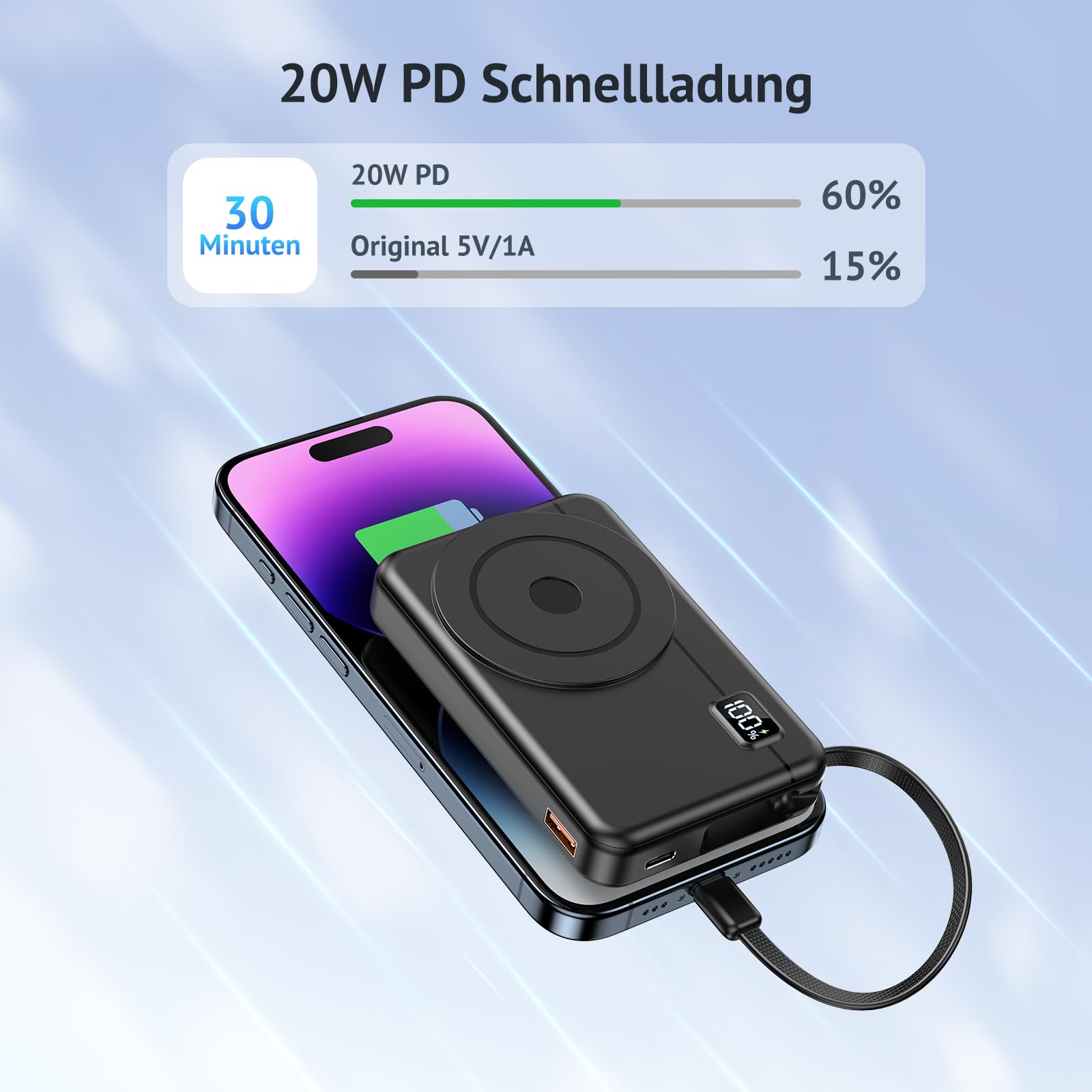 Magsafe Powerbank 10000mAh 22.5W Magnetische - Kabelloses Externe Handyakkus mit Typ-C-Eingang und -Ausgang USB-C, LED-Anzeige Kompatibel for iPhone 16 15 14 13 12 Pro Max Serie, Galaxy Muctsda