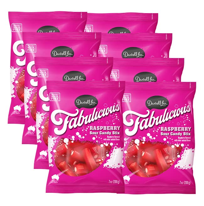 Darrell Lea Fabulicious Sour Candy Stix, Soft and Tangy, No Artificial Flavors, Palm Oil Free, Made in Australia, Shareable (Sour Raspberry, 7 Ounce (Pack of 8))