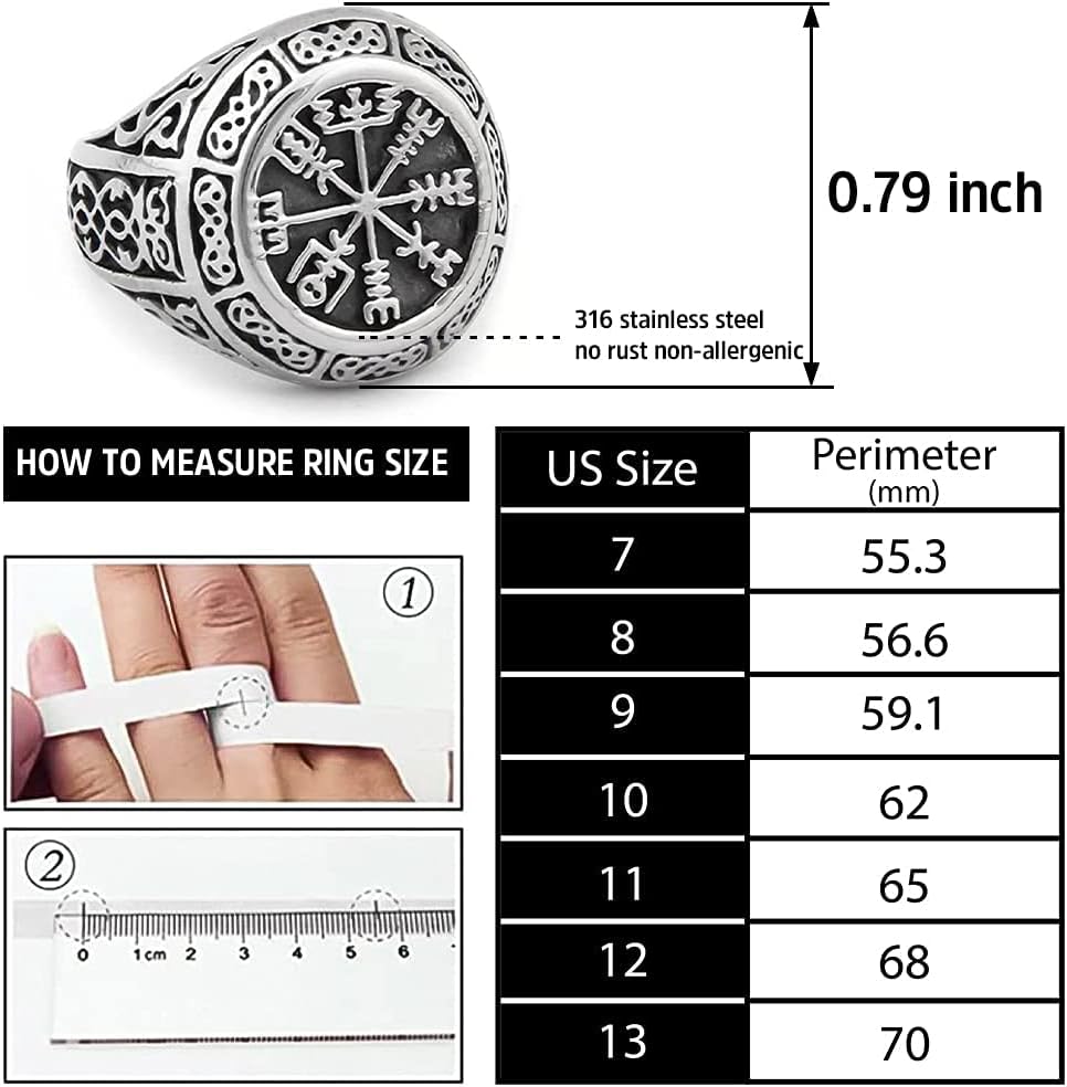 BAVIPOWER Viking Vegvisir Nordic Compass Valknut Odin Symbol Rune Celtic Knot Stainless Steel Ring Powerful Guidance Pagan Jewelry - Image 4