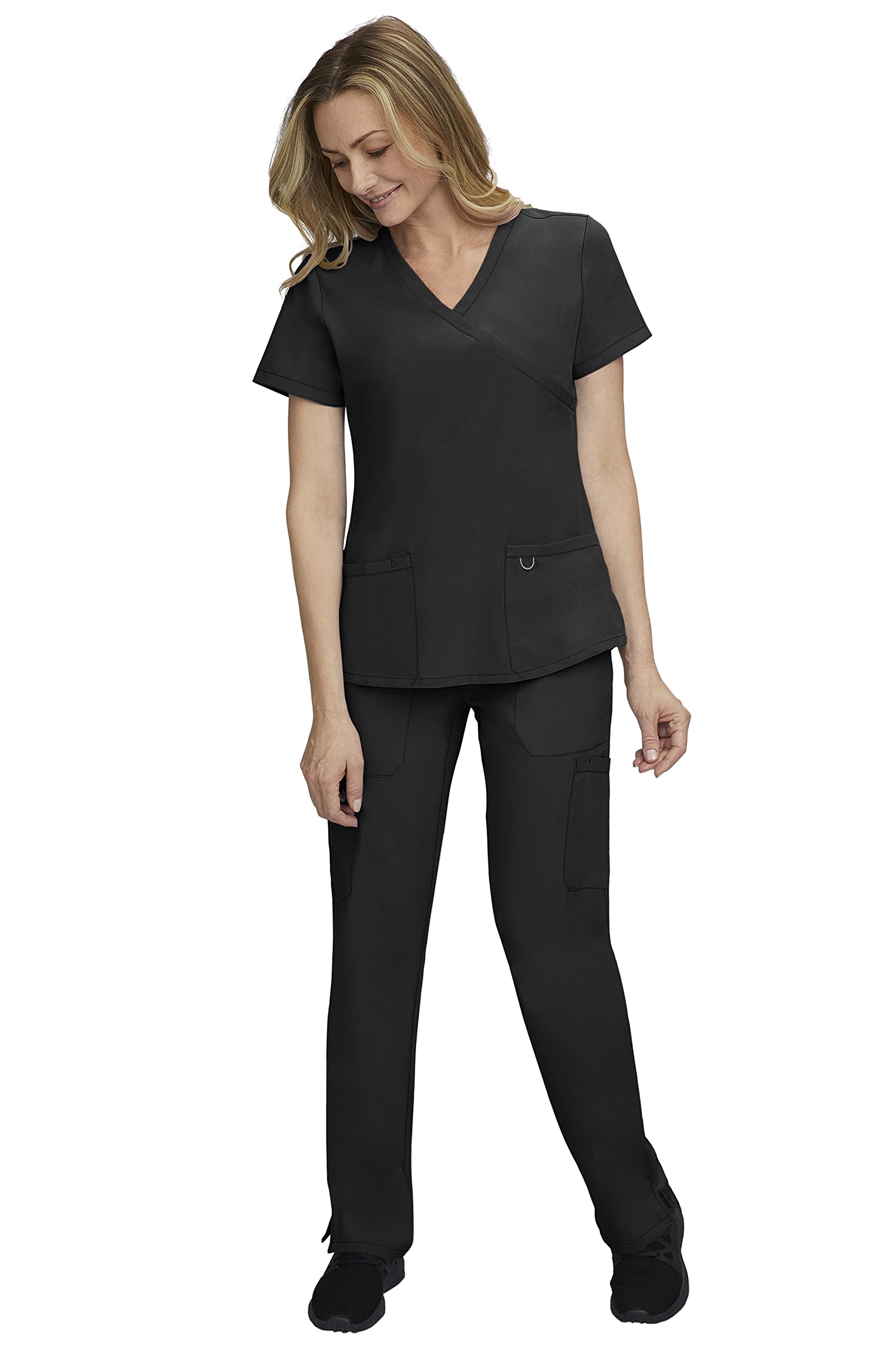 Women Scrub Top with Mock Wrap Neck Line and 5 Pocket Drawstring Scrub Pant - 110200