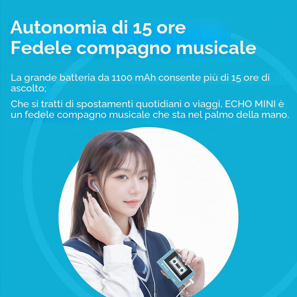 SnowSky/FiiO Echo MINI Lettore MP3 HiFi Bluetooth, 15 Ore di Riproduzione, Controllo del Volume Indipendente con Uscite Cuffie da 3,5 mm/4,4 mm (Blu Cielo)