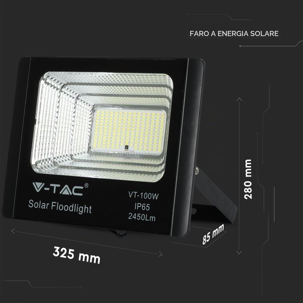 Faro LED 100W con Pannello Solare e Telecomando 4000K