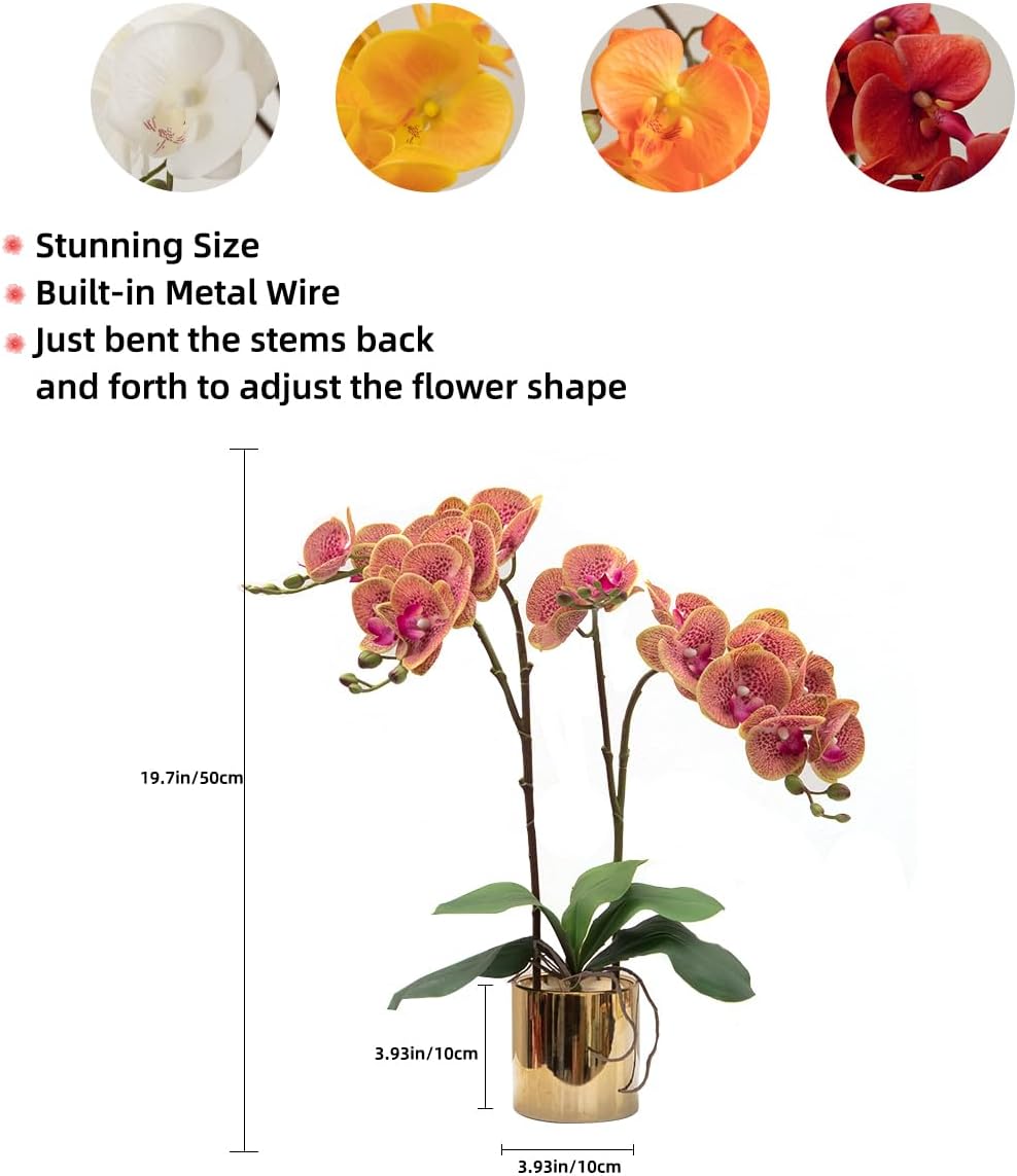 CXGS Artificial Orchid Flower Plant Real Touch Faux Orchids in Ceramic Vase Purple Dapple 19.7'' Fake Phalaenopsis Flower Arrangement Centerpiece Home Indoor Decor